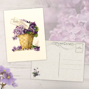 Vintage Violets and Easter Greetings Postcard