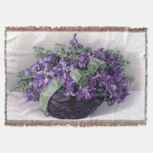 Vintage Violets Basket Afghan Throw Blanket