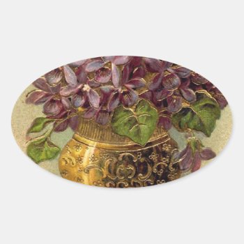 Vintage Violets Golden Vase Sticker by LeAnnS123 at Zazzle