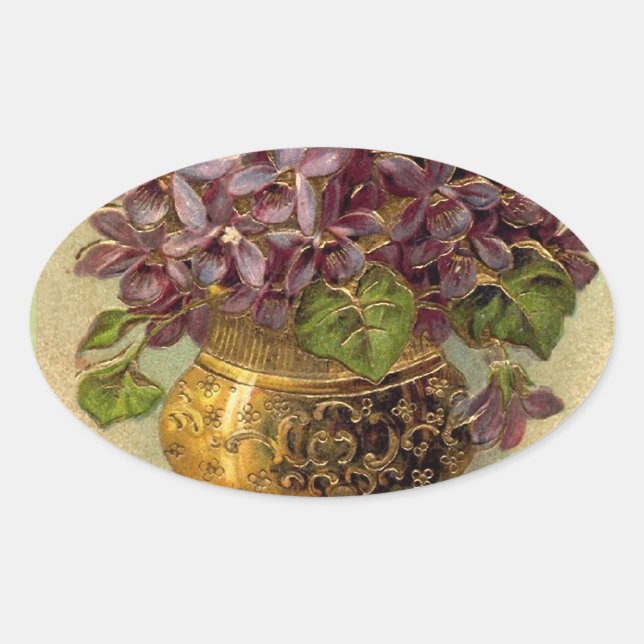 Vintage Violets Golden Vase Sticker (Front)