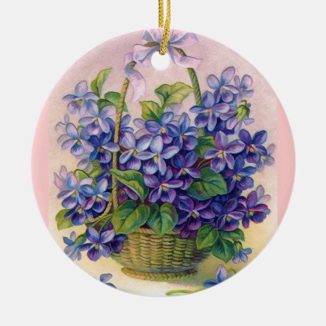 Vintage Violets in a Basket Ornament (Front)