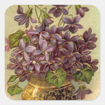 Vintage Violets In A Gold Vase Sticker by LeAnnS123 at Zazzle