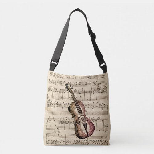 Vintage Violin and Sheet Music Violinist All-Over-Print Crossbody Bag