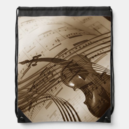 Vintage Violin and Sheet Music Drawstring Bag