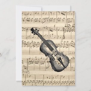 Vintage Violin and Sheet Music Flat Invitation