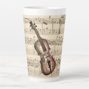 Vintage Violin and Sheet Music Latte Mug