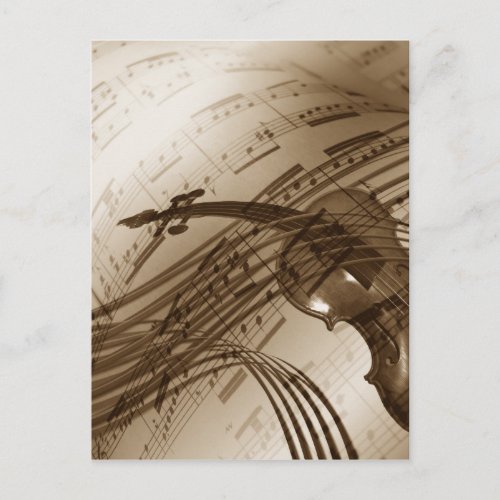 Vintage Violin and Sheet Music Postcard