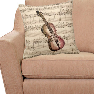 Vintage Violin and Sheet Music Throw Pillow
