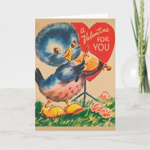 Vintage Violin Blue Bird Valentine Holiday Card