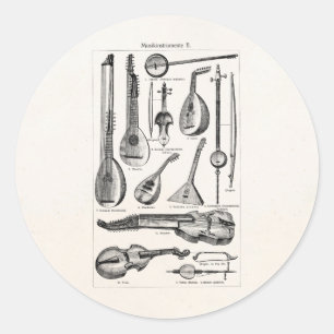 Vintage Violin Cello String Musical Instruments Classic Round Sticker