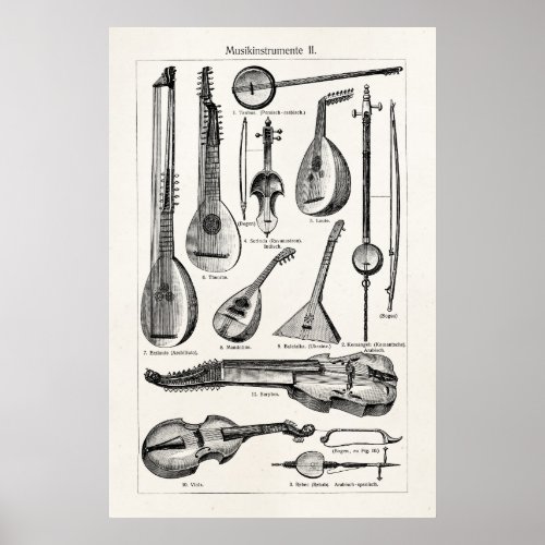 Vintage Violin Cello String Musical Instruments Poster