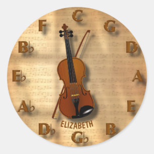 Vintage Violin Clock With Circle Of Fifths Music Classic Round Sticker