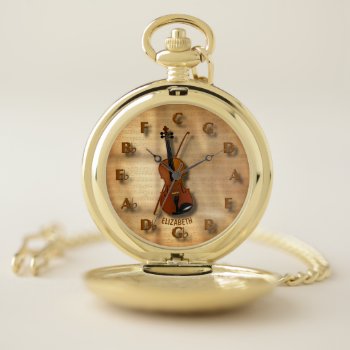 Vintage Violin Clock With Circle Of Fifths Music Pocket Watch by HumusInPita at Zazzle