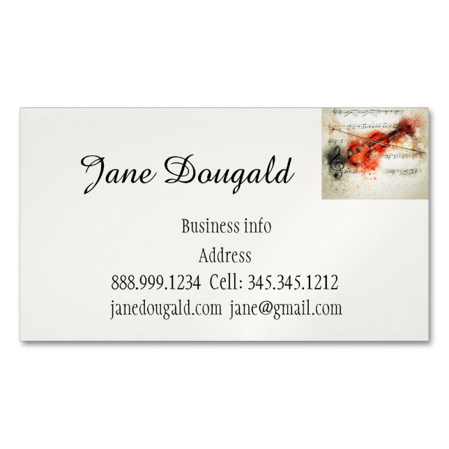 Vintage Violin Fiddle Musician Music  Business Card Magnet (Front)