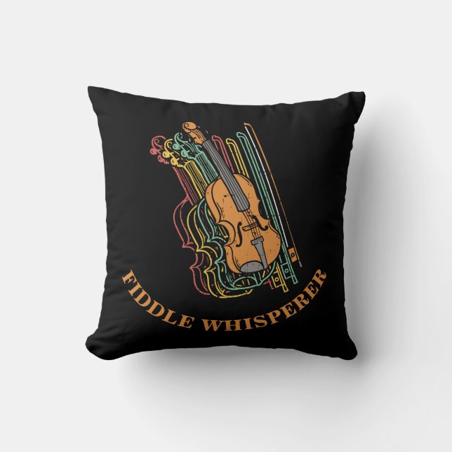 Vintage Violin Fiddle Whisperer Pun Ceramic Throw Pillow (Front)