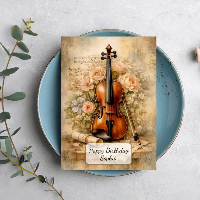 Vintage Violin Floral Composition Card (Creator Uploaded)