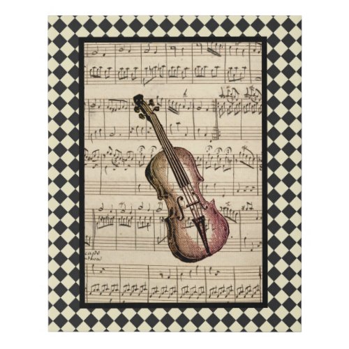 Vintage Violin Harlequin Border Faux Canvas Print