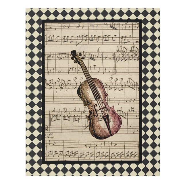 Vintage Violin Harlequin Border Faux Canvas Print (Front)