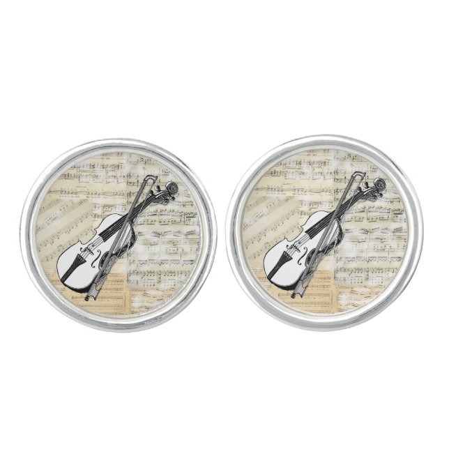 Vintage Violin Music Cuff Links (Front)