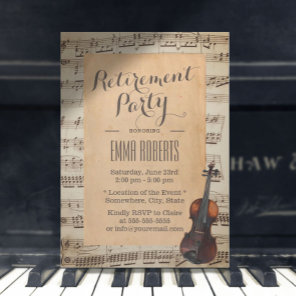 Vintage Violin Music Notes Musical Retirement Invitation