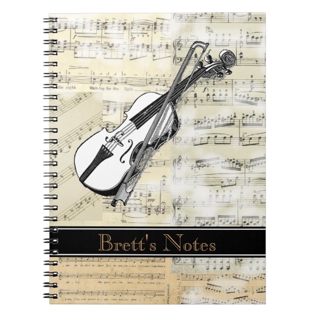 Vintage Violin Music Spiral Notebook (Front)