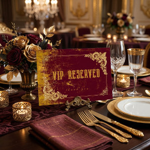 Vintage VIP Reserved Gold Bordeaux Elegant  Table Number
