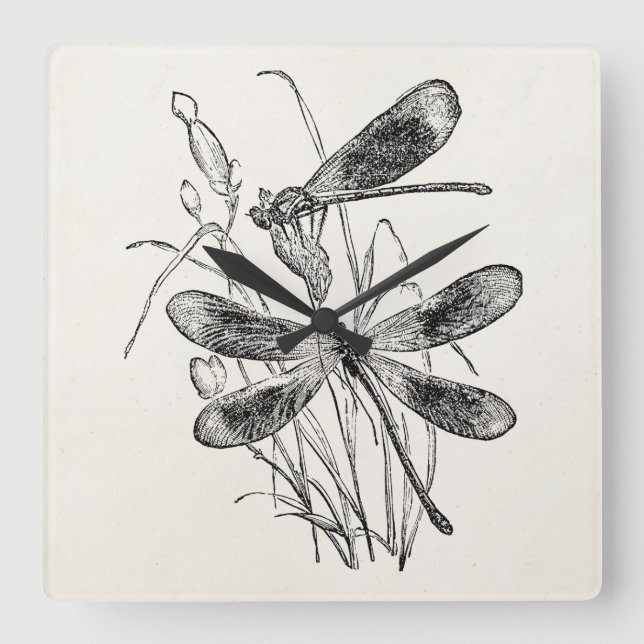 Vintage Virgin Dragonfly Personalized Template Square Wall Clock (Front)