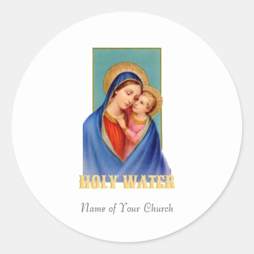 Vintage Virgin Mary and Jesus Holy Water Classic Round Sticker
