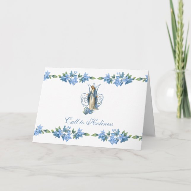 Vintage Virgin Mary Catholic Floral Religious Card (Front)