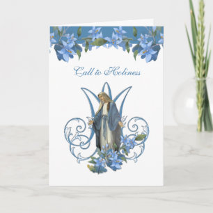 Vintage Virgin Mary Catholic Floral Religious Card