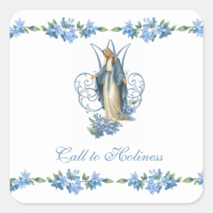 Vintage Virgin Mary Catholic Floral Religious Square Sticker