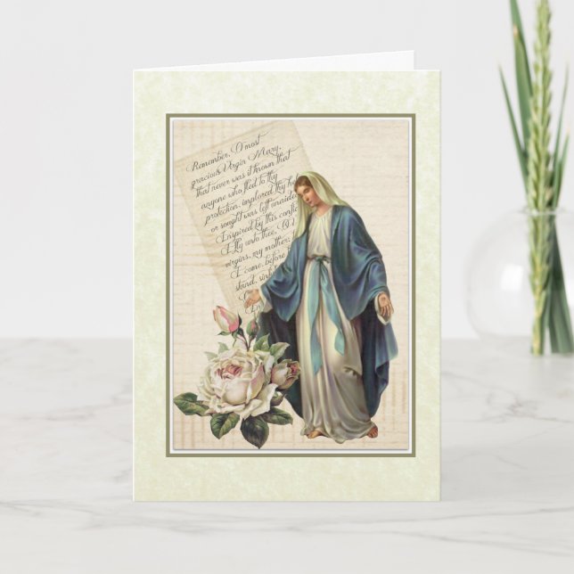 Vintage Virgin Mary Jesus Religious Memorare Card (Front)