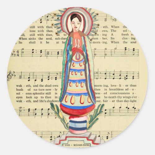 Vintage Virgin Mary Our Lady of Light folk art Classic Round Sticker