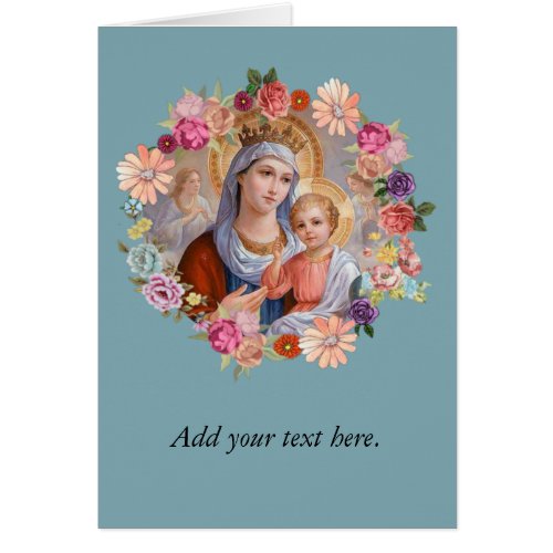 Vintage Virgin Mary with Child Jesus Angels Roses