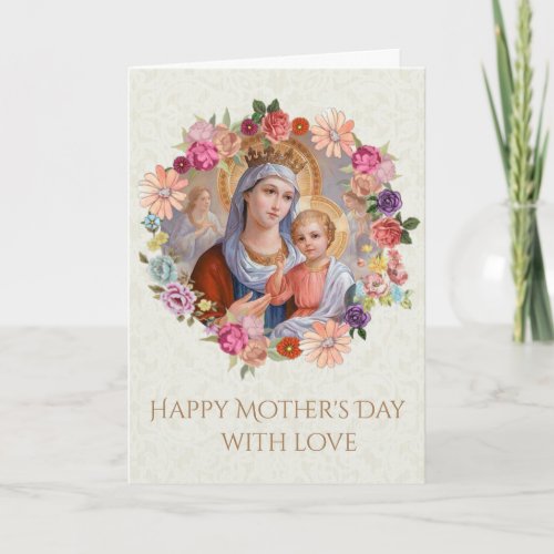 Vintage Virgin Mary with Child Jesus Angels Roses Card