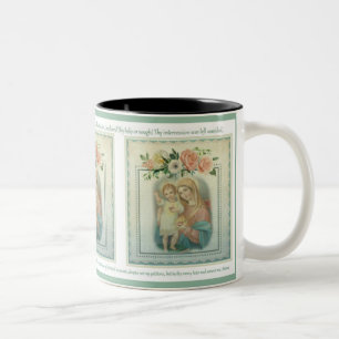 Vintage Virgin Mary with Jesus Memorare Prayer Two-Tone Coffee Mug