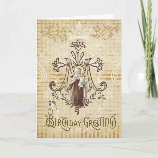 Vintage Virgin Mother  Mary Mount Carmel Birthday Card (Front)