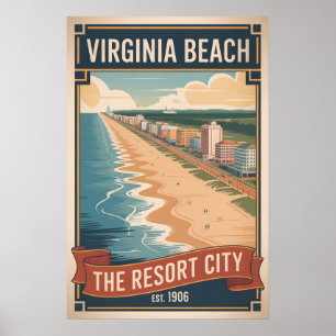 Vintage Virginia Beach Retro Travel Poster