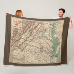 Vintage Virginia Civil War Battlefields Map, 1895 Fleece Blanket