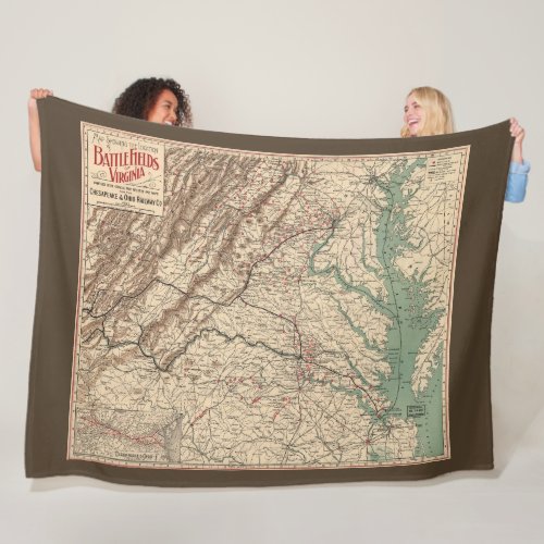 Vintage Virginia Civil War Battlefields Map 1895 Fleece Blanket