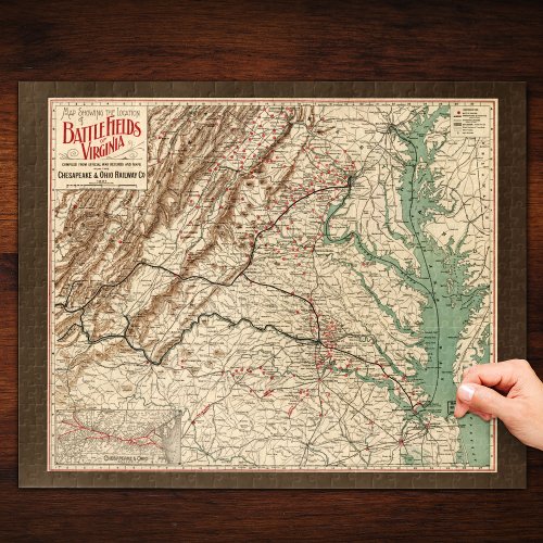 Vintage Virginia Civil War Battlefields Map 1895 Jigsaw Puzzle