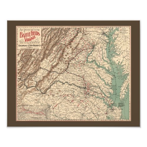 Vintage Virginia Civil War Battlefields Map 1895 Photo Print