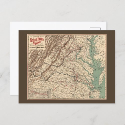 Vintage Virginia Civil War Battlefields Map 1895 Postcard