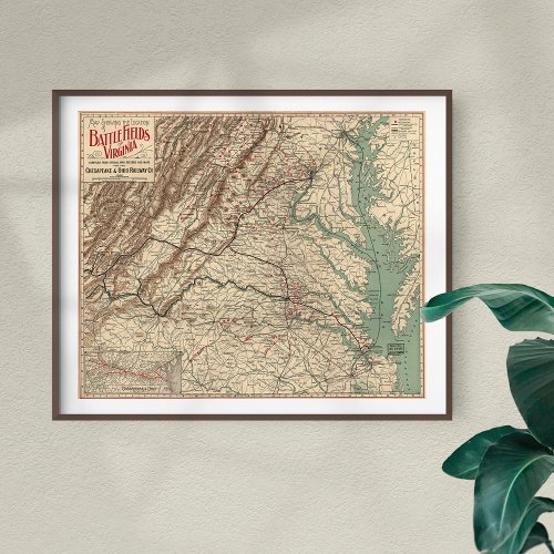Vintage Virginia Civil War Battlefields Map 1895 Poster