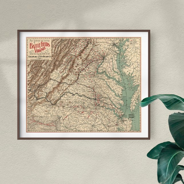 Vintage Virginia Civil War Battlefields Map, 1895 Poster (Creator Uploaded)