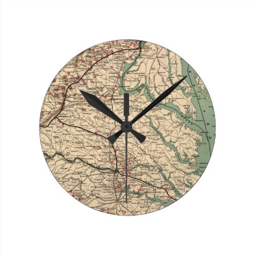 Vintage Virginia Civil War Battlefields Map, 1895 Round Clock