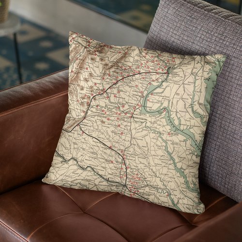 Vintage Virginia Civil War Battlefields Map 1895 Throw Pillow