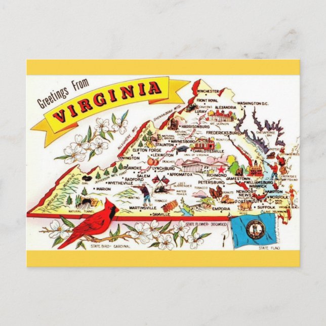 Vintage Virginia Map Postcard  (Front)
