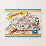 Vintage Virginia Map Postcard  Jigsaw Puzzle<br><div class="desc">A colorful vintage,  retro postcard of the State of Virginia repurposed on an 11x14 jigsaw puzzle. Enlarging the image creates some pixelation.  We think it adds to the vintage look.  The 11x14 puzzle can be purchased with large pieces too.</div>