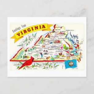 Vintage Virginia Map Travel Postcard